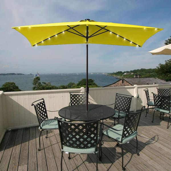 Sonkuki Solar LED 10 ft. x 6.5 ft. Aluminum Rectangle Market Patio Umbrella in Yellow with Push-Button Tilt
