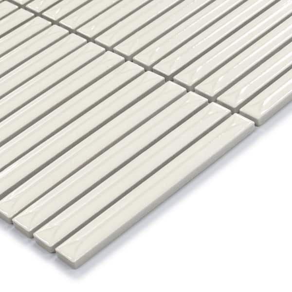Stacked White 12 in. x 12 in. Glossy Porcelain Wall Mosaic Tile Kit Kat Finger Tile (5 sq. ft. /Case)