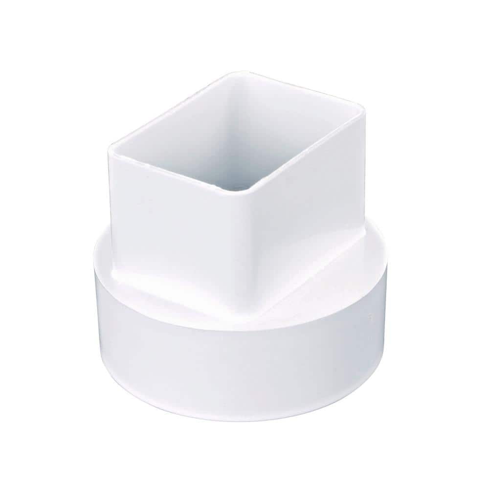 Plastic Trends P1923 White PVC Flush Downspout Adapter 2 x 3 x 3 in. 