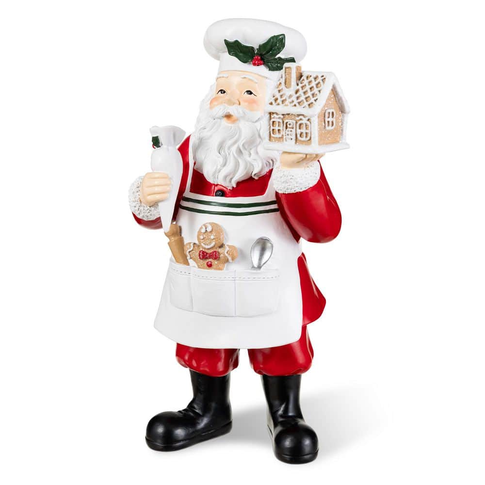Glitzhome 11 in. H Christmas Polyresin Santa Chef Figurine with