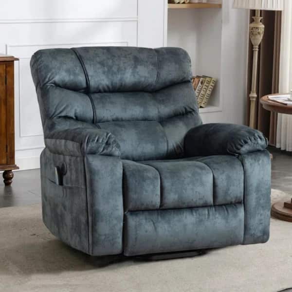 Bestier 37.4 in. W Blue Gray Microfiber Power Lift Recliner with 8-Point Vibration Massage Assistance Recliner w/USB and storage