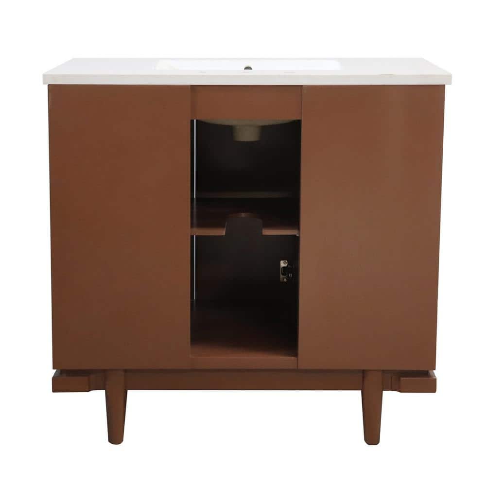 Dark Cherry Single Sink Vanity with Engineered Quartz Top