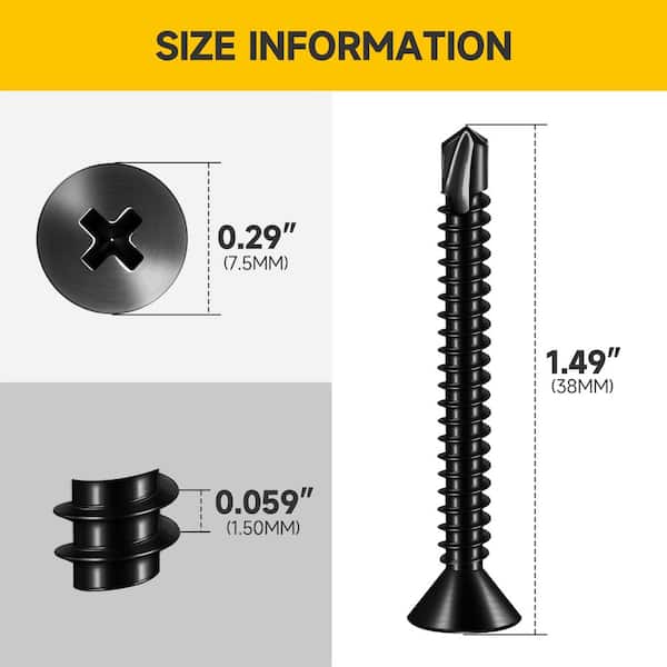#8 x 1-1/2 in. Black Oxide 410 Stainless Steel Phillips Flat Head Self Drilling Sheet Metal Screws (200-Pack)