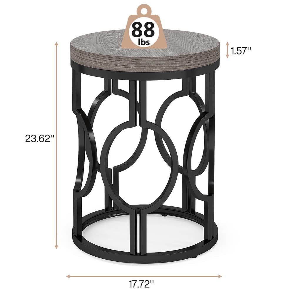 17.72 in. Rustic Brown Round Engineered Wood End Table, Side Table Nightstand with Metal Hollow Frame - thumbnail 7