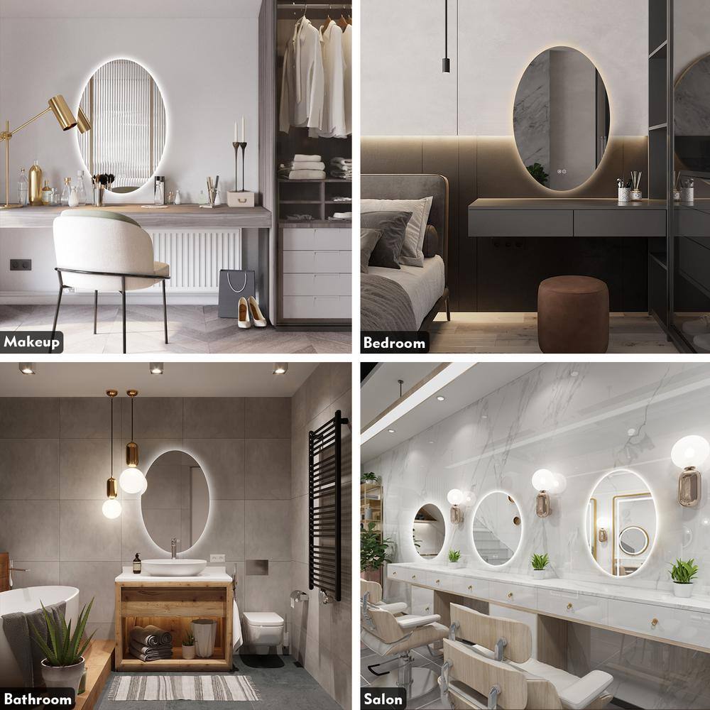 28x20 Inch Frameless Oval LED Backlit Anti-Fog Vanity Mirror