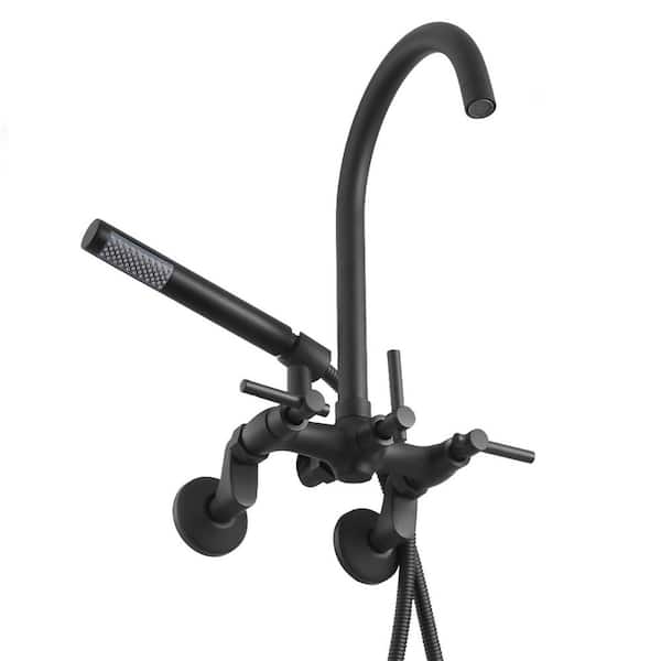 Clawfoot Tub Faucet, Vintage Matte Black Clawfoot Tub Filler Shower Kit, Wall-Mounted Bathtub Faucet for Bathtubs