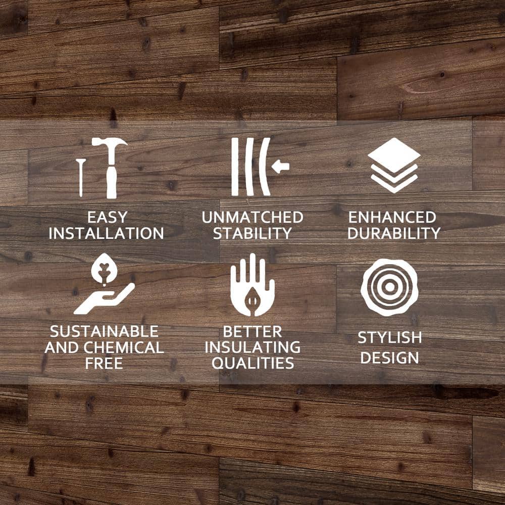 47.25" Brown Pine Wood Decorative Wall Paneling Planks