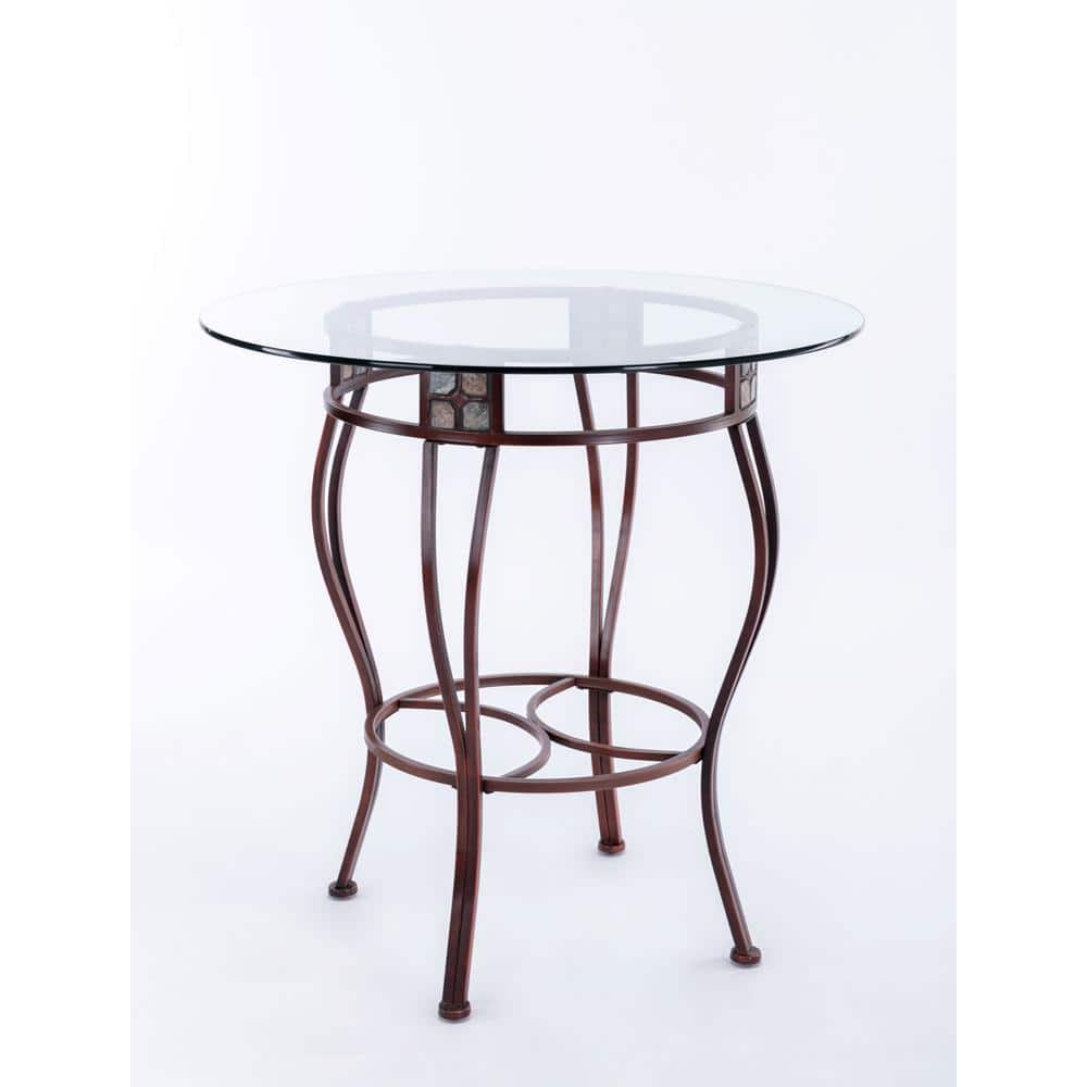 Beau 36 in. Counter Height Brown Pub/Bar Table with Glass Top