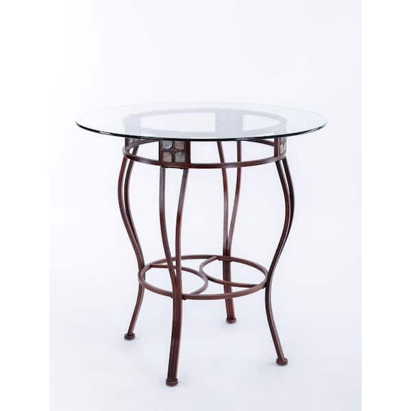 Boraam Beau 36 in. Counter Height Brown Pub/Bar Table with Glass Top