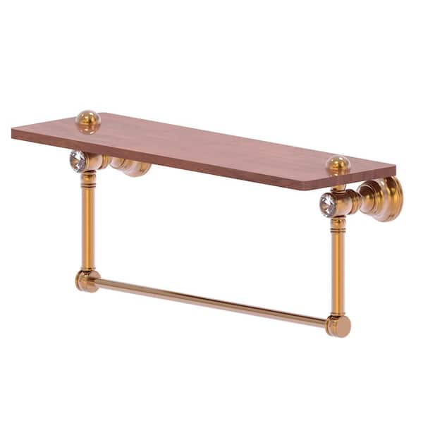 Allied Brass Carolina Crystal 16 in. W 7 in. H x 5.54 in. D Brass Rectangular Wood shelf with Integrated Towel Bar in Brushed Bronze
