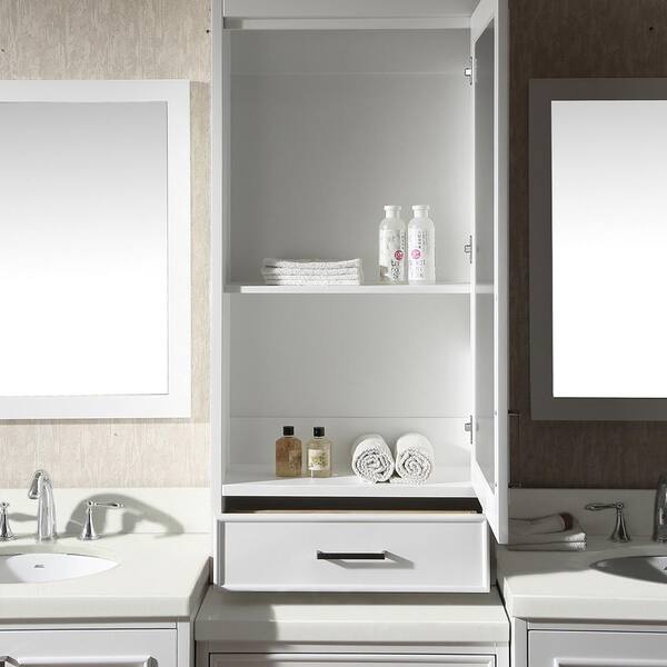 Ariel Stafford 85 In Bath Vanity In White With Quartz Vanity Top In White With White Basins And Mirror M085d Wht The Home Depot