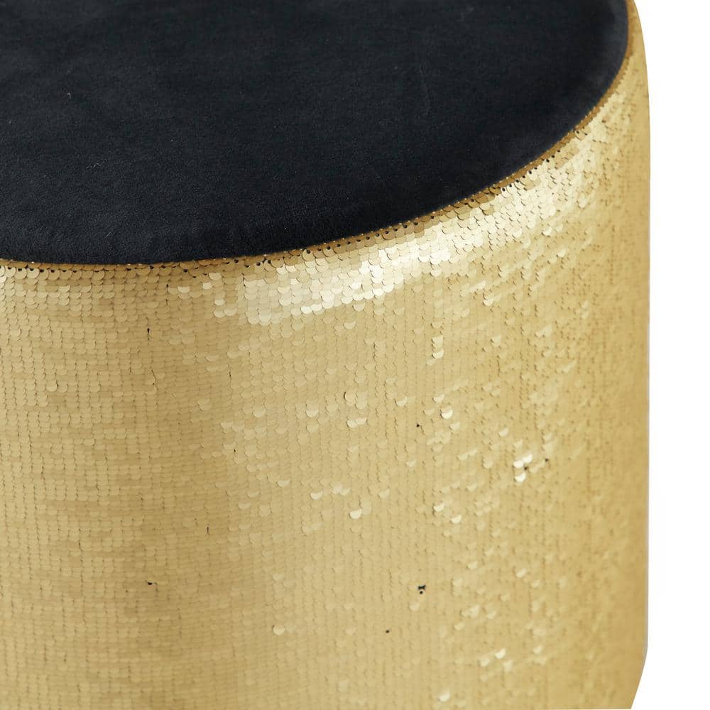 Elegant Gold and Black Sequined 18'' Round Contemporary Stool