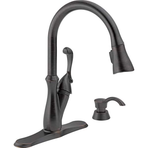 Delta Arabella Single-Handle Pull-Down Sprayer Kitchen Faucet with Soap Dispenser in Venetian Bronze