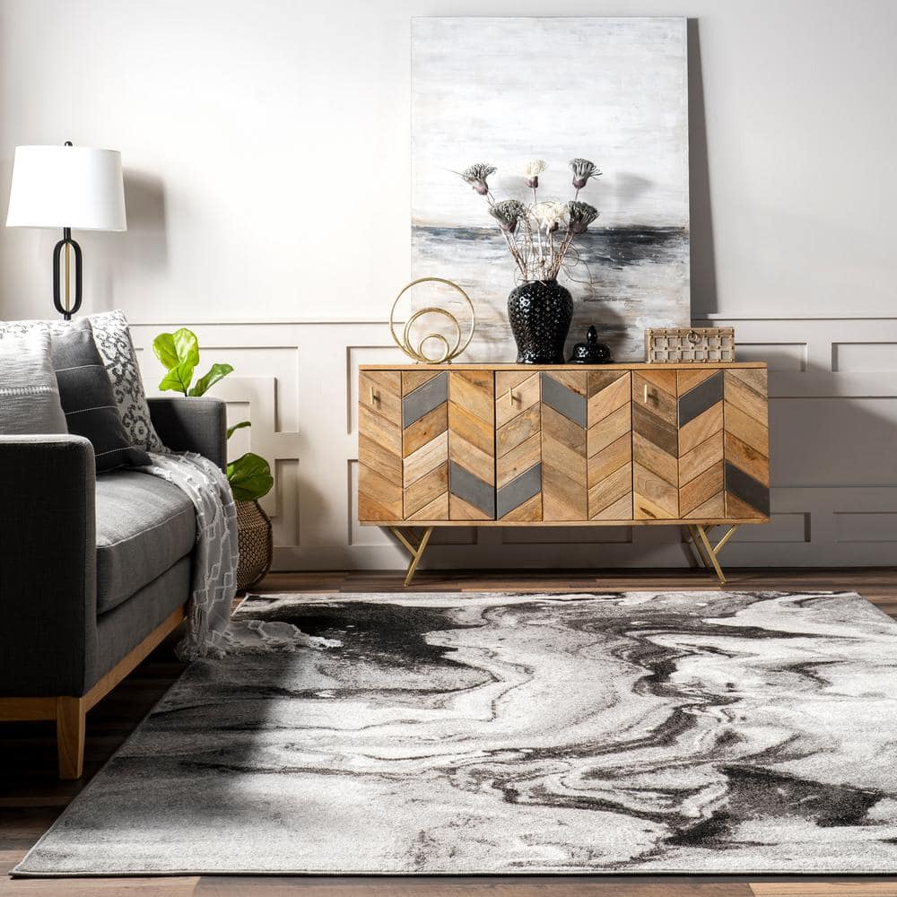 Gray Abstract Non-Slip Synthetic 9' x 12' Area Rug