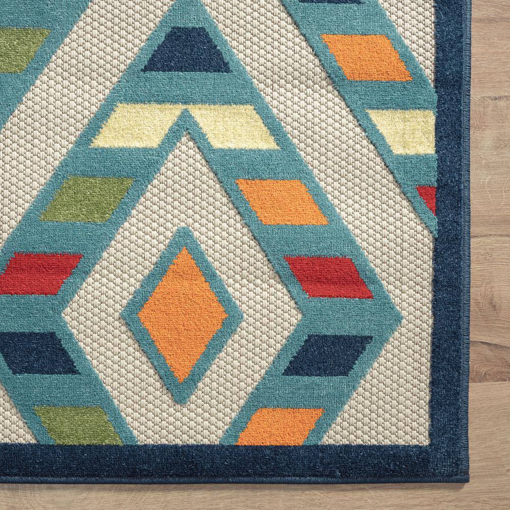 Reversible Rectangular Blue Geometric Easy-Care Area Rug