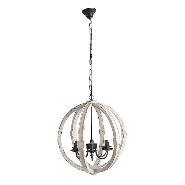 6-Light Beige Wood Hanging Light Fixture Chandelier with Adjustable Chain (Bulbs not Included)