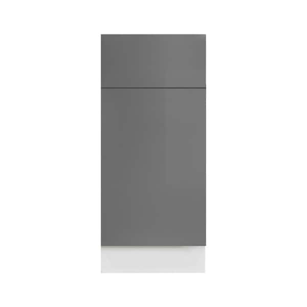 LIFEART CABINETRY Valencia Assembled 15-in. W x 24-in. D x 34.5-in. H in Gloss Gray Plywood Assembled Base Kitchen Cabinet