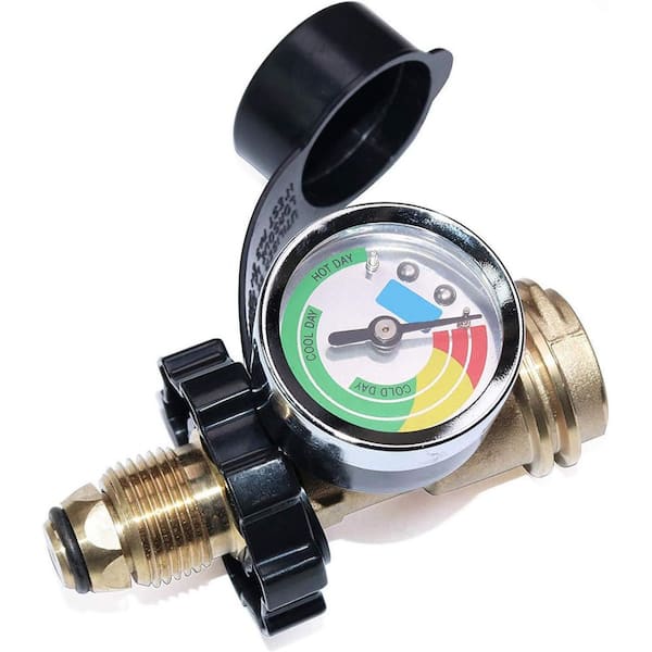Propane Tank Adapter with Gauge Universal Fit Convert POL LP to QCC1 Type 1 Connection Silver