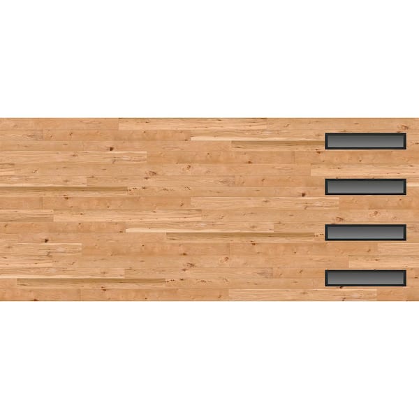 Modern Steel 16 ft. x 7 ft. 18.4 R-Value Insulated Wood Look Plank Natural Garage Door with Slim Windows
