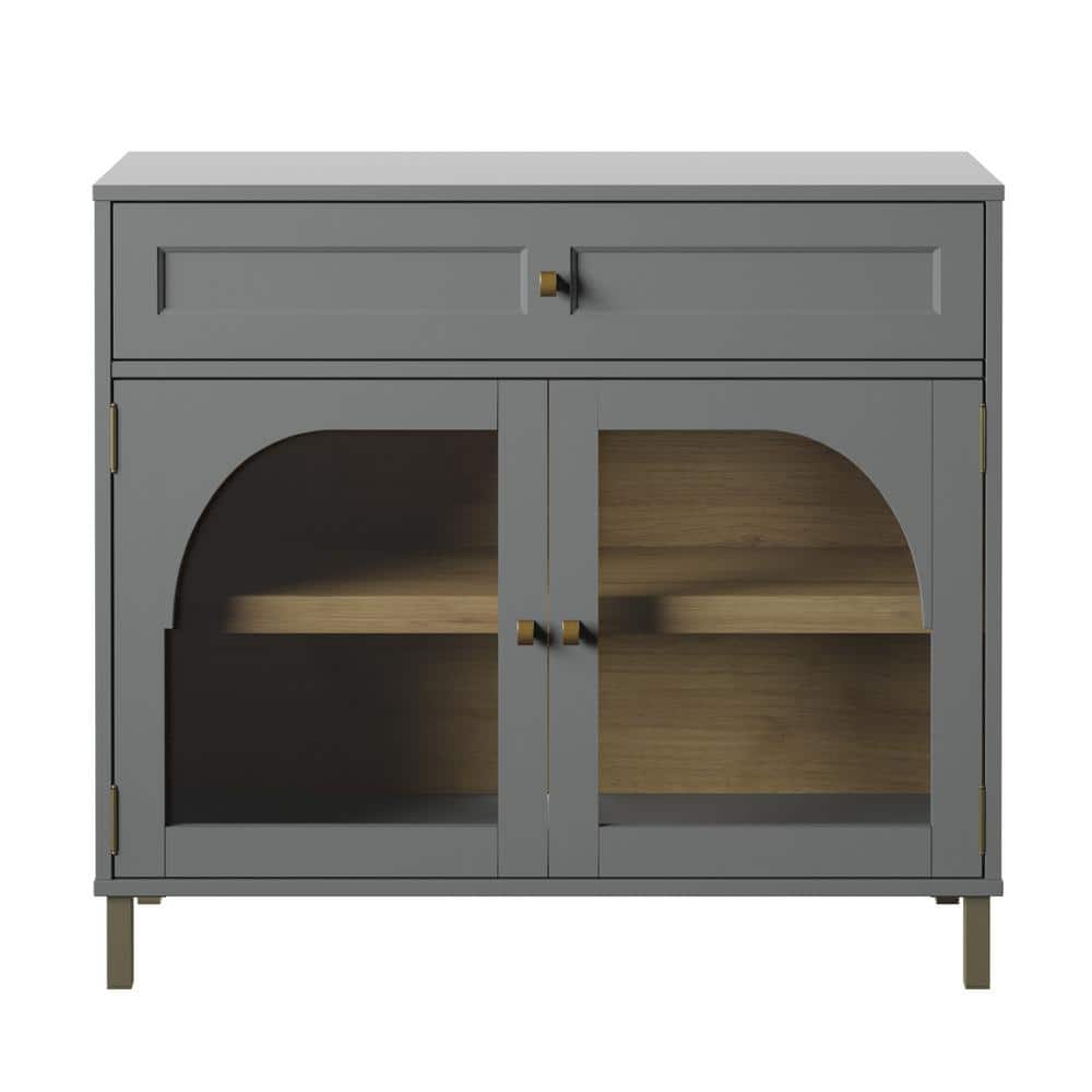 Pure Gray Glass Door Accent Cabinet with Adjustable Shelving