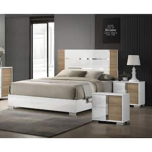 Ahndea 3-Piece Modern White and Natural Wood California King Bedroom Set