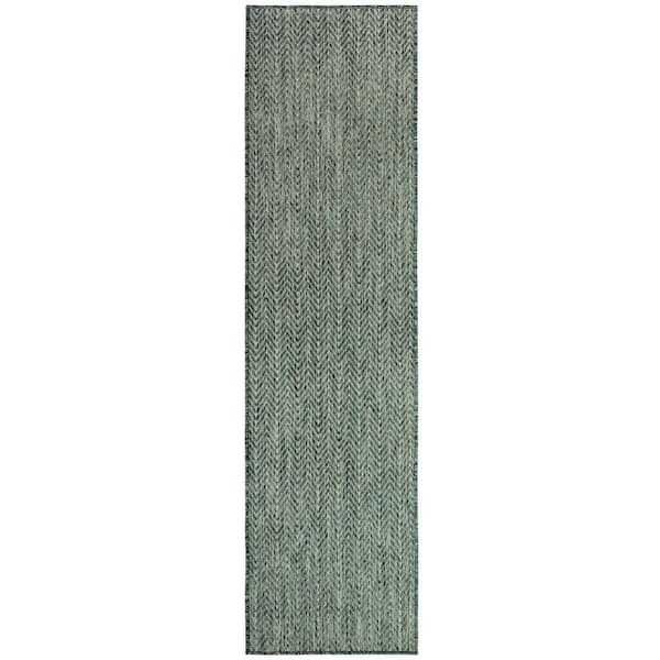 Nourison Horizon Green 2 ft. x 8 ft. Indoor/Outdoor Geometric Contemporary Runner Area Rug