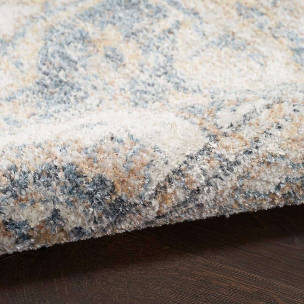 Grey Blue Floral Synthetic 9' x 12' Washable Area Rug