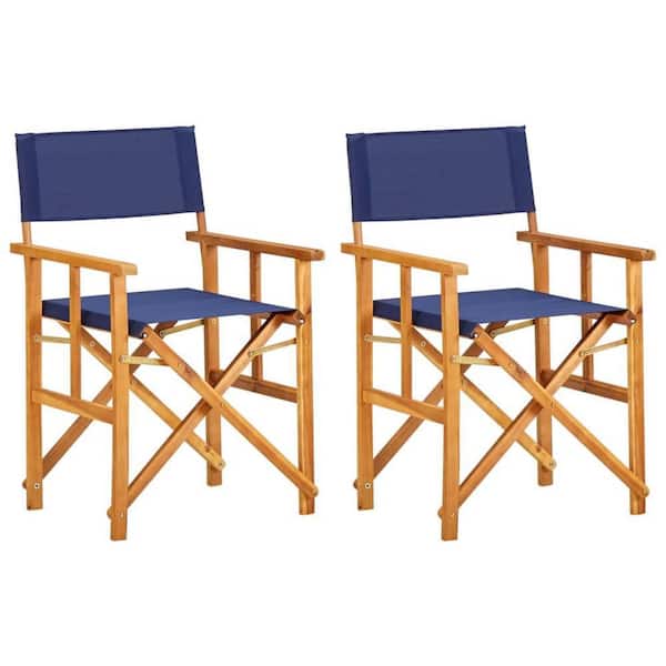 Brown and Blue Polyester Seat Director's Accent Folding Chair (Set of 2)