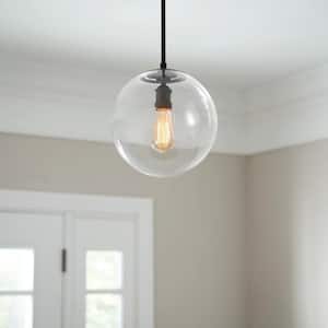 12 in. 1-Light Aged Bronze Globe Pendant Vintage Bulb Included