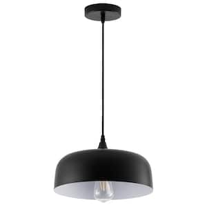 40-Watt 12.2 in. 1-Light Farmhouse Island Black Pendant Light Adjustable Metal Industrial Hanging Ceiling Light
