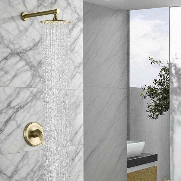 Vara Single Handle 1-Spray 8 in. Shower Head Shower Faucet 1.8 GPM with Pressure Balance Valve in Brushed Gold