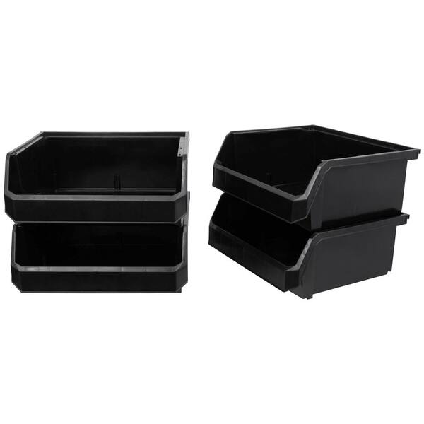 Extra Large 16.5" D x 14.75" W x 26.75" H Black Plastic Stackable Storage Bin Containers for Organizing (4-Pack)