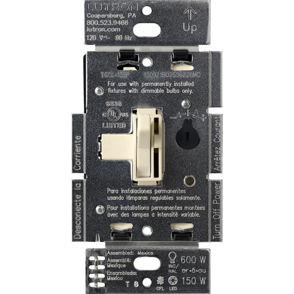 Lutron Toggler LED+ Dimmer Switch for Dimmable LED and Incandescent Bulbs, 150W LED/Single-Pole or 3-Way (TGCL-153PH-AL)