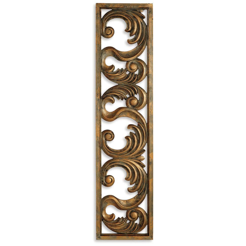 Antique Gold Scrollwork Wood 10 x 42 Inch Wall Decor