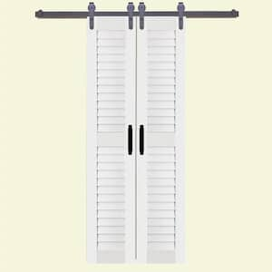 36 in. x 84 in. Louver/Louver White PVC Composite Split Barn Door