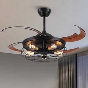 48 in. Indoor Black Ceiling Fan with Lights and Remote Retractable Blades Fandelier