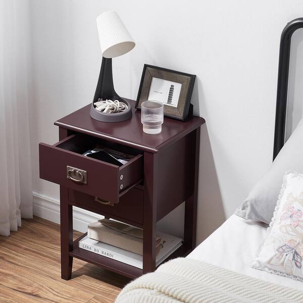 Night Stand Bedside Lamp Table Open Storage Area Drawer Home Bedroom Furniture 