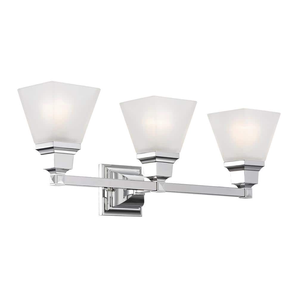 Polished Chrome 3-Light Bath Vanity with Milk Glass Shades