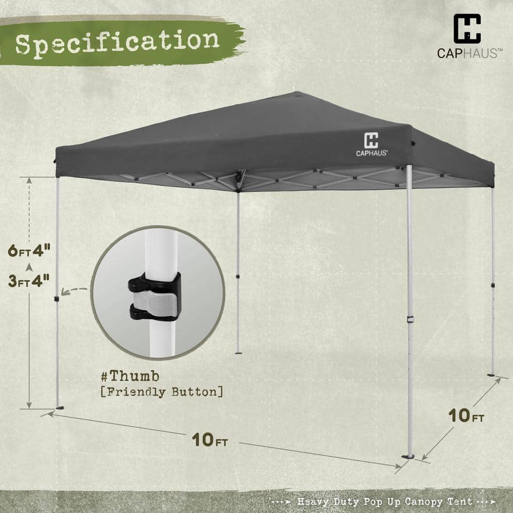 Dark Grey 10ft x 10ft Adjustable Pop-Up Canopy Tent with Steel Frame