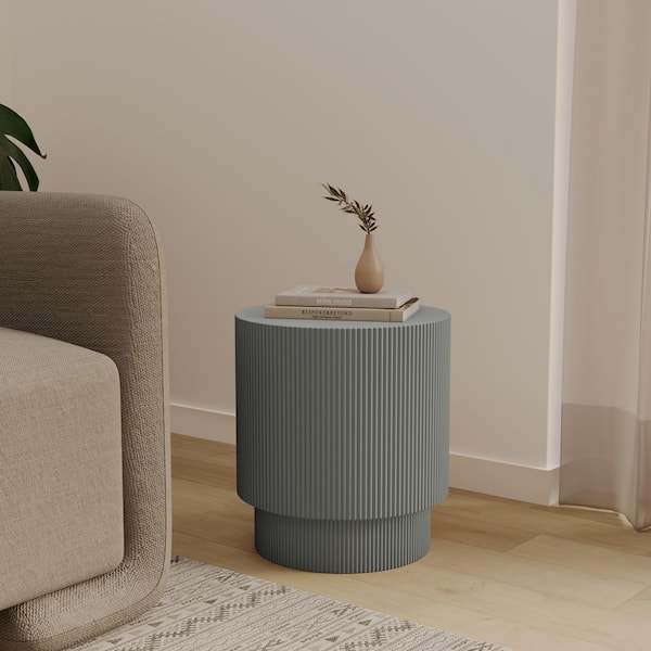 Eden 14 in. Round Side Table End Table Assembled Fiber Stone Accent Table for Indoor and Outdoor in Light Grey