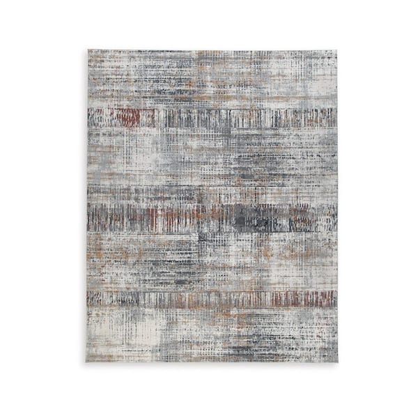 Benjara Tenr Gray, Ivory and Brown 8 ft. x 10 ft. Geometric Area Rug