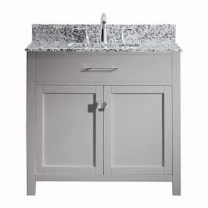 Caroline Madison 36 in. W x 22 in. D Bath Vanity in Cashmere Grey with Granite White Vanity Top and White Square Sink
