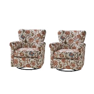 Georg Red Floral Fabric Shakeable Swivel Chair with Roll Armrest (Set of 2)