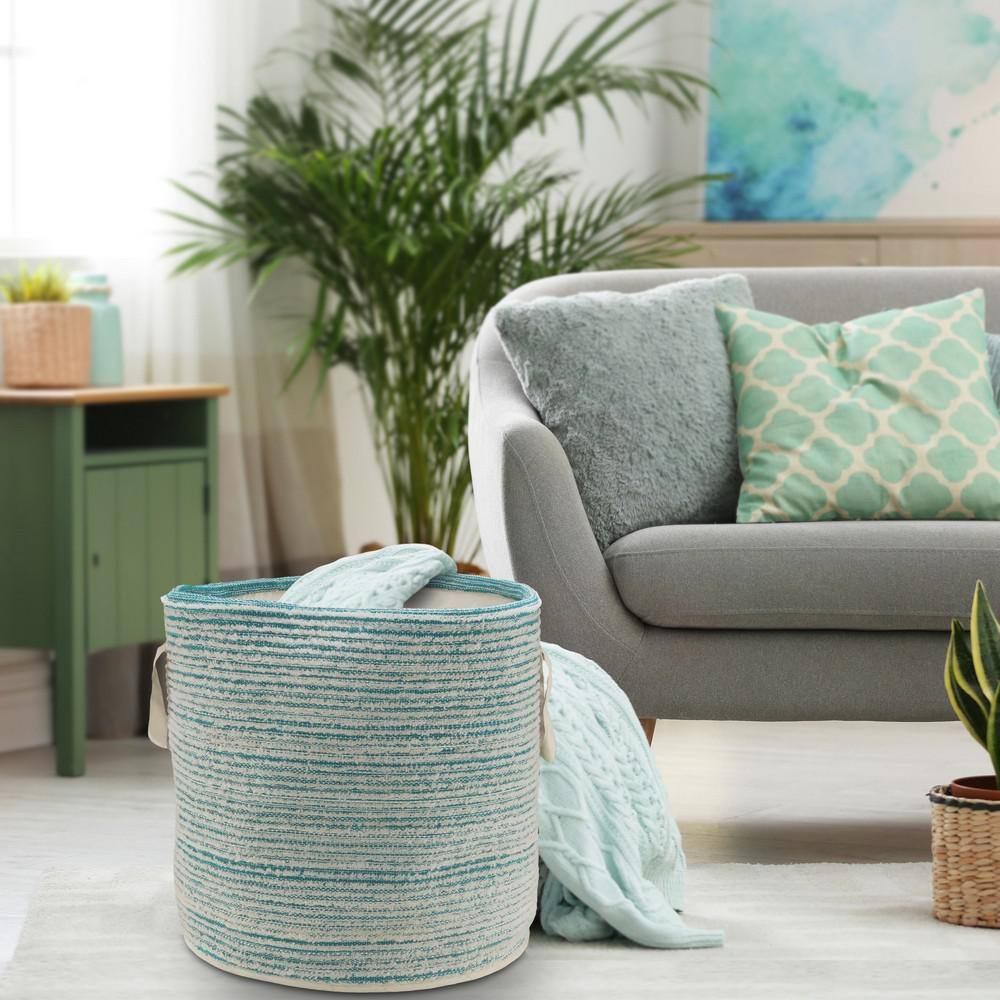 Aqua & White Cotton Chic Round Storage Basket 19"