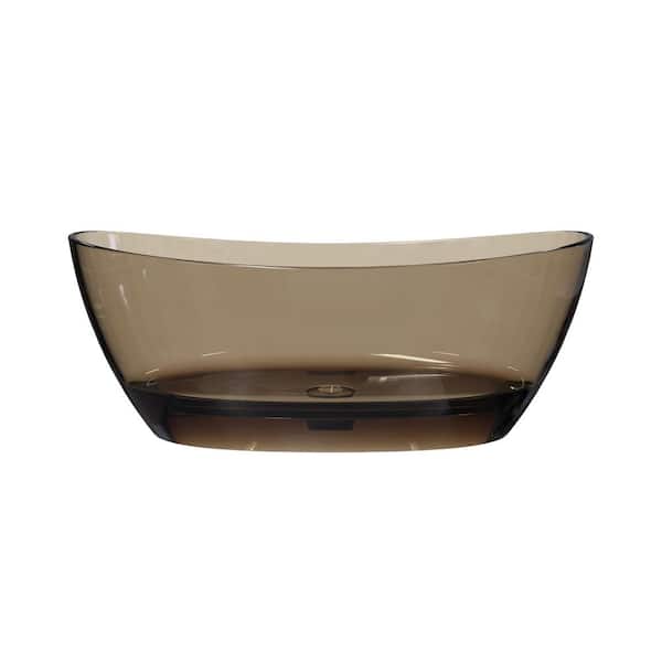 65 in. x 33 in. Solid Surface Freestanding Bathtub Stone Resin Soaking Tub in Transparent Sepia