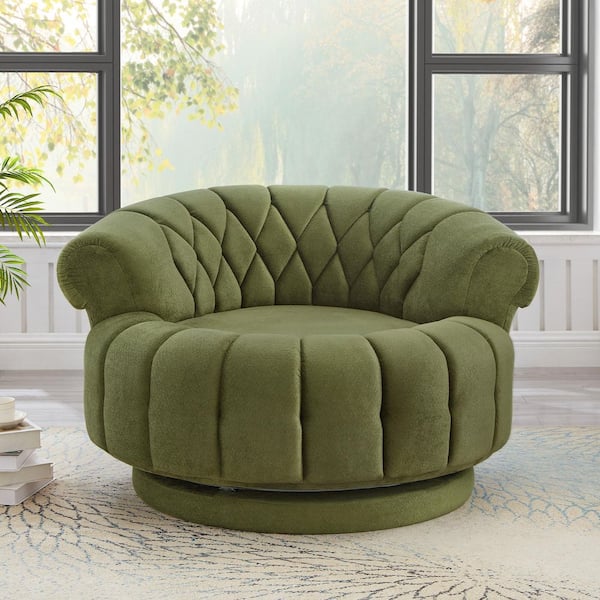 Green Chenille 360° Swivel Sofa Barrel Arm Chair with Round Seat
