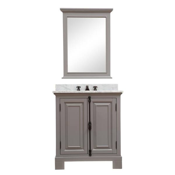 Water Creation Greenwich 30 in. W x 22 in. D Vanity in Gray with Marble Vanity Top in White with White Basin and Mirror