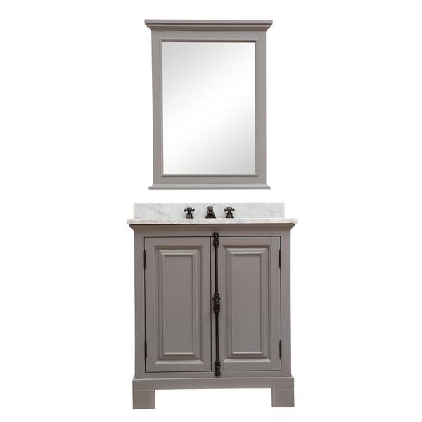 Water Creation Greenwich 30 in. W x 22 in. D Vanity in Gray with Marble Vanity Top in White with White Basin and Mirror, Faucet