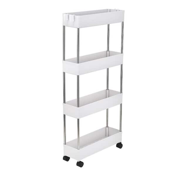 4 Tier Slim Rolling Storage Cart: Mobile Organizer for Kitchen/Bathroom/Narrow Places (White)