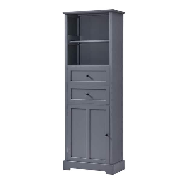 Nestfair 22.24 in. W x 11.81 in. D x 66.14 in. H Freestanding Gray Tall Linen Cabinet with Drawers and Adjustable Shelf